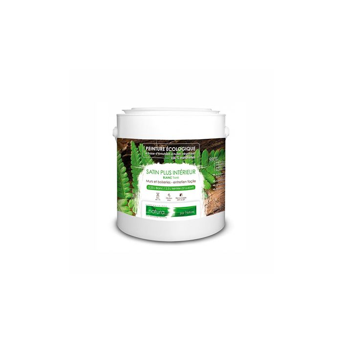 Peinture naturelle satinée blanche, murs et boiseries intérieur (1L/18m2) Natura
