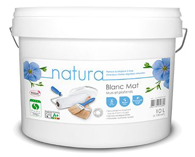Peinture blanche mate murs int&eacute;rieur 10L Natura